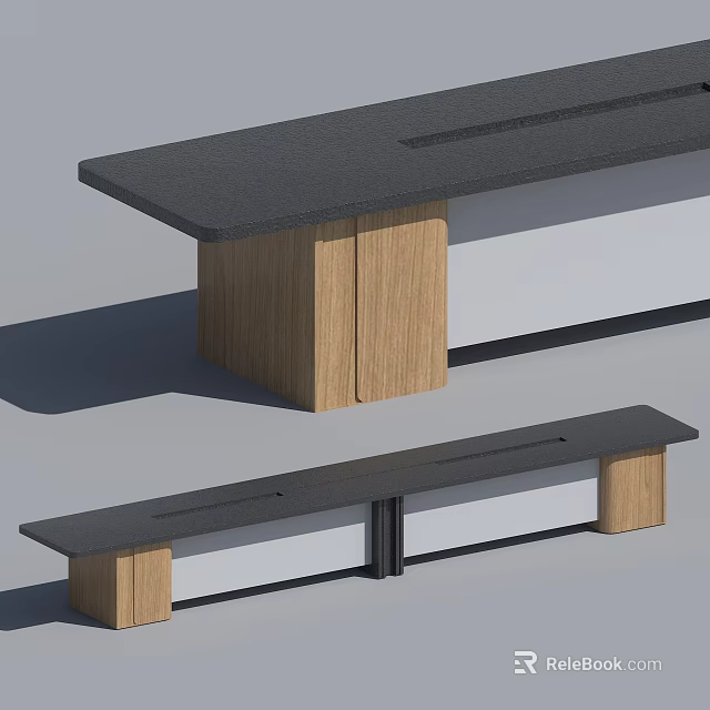 Modern Minimalist Workbench Design With Dark Surface Wooden Legs And Frame 3d model