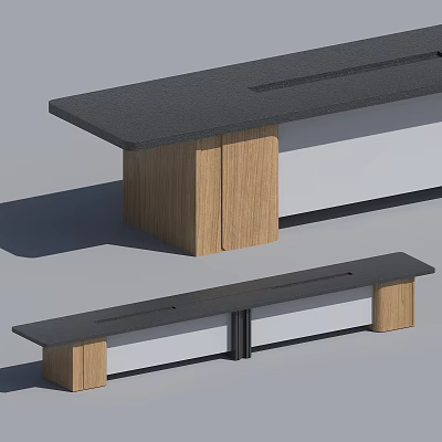 Modern Minimalist Workbench Design With Dark Surface Wooden Legs And Frame 3d model