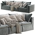 Comfortable Gray Three Seater Fabric Sofa With Multiple Pillows And Throw Blanket 3d model