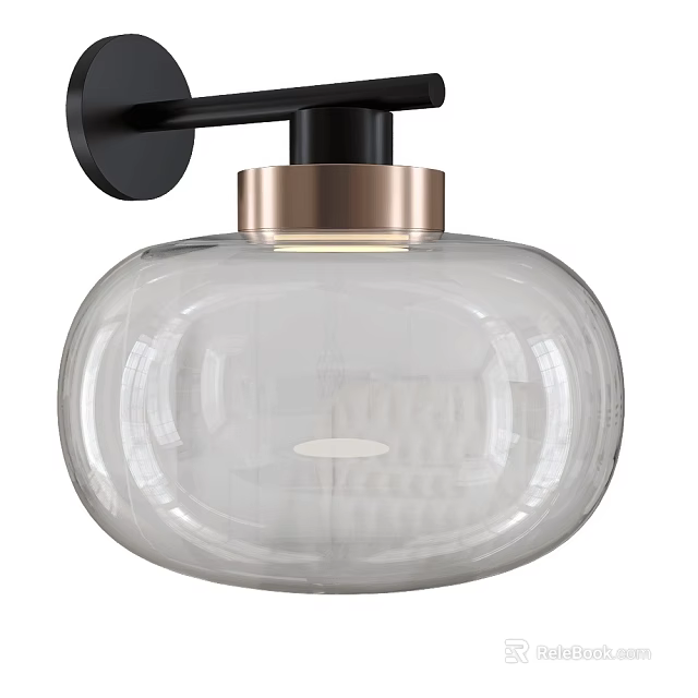 Modern Black Metal Wall Lamp With Clear Glass Shade And Brushed Brass Accent 3d model 
