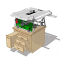 Industrial Equipment Table Saw With Wooden Cabinet And Tool Storage Drawers
