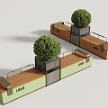 Modern Public Combined Outdoor Chair With Wooden Seat And Integrated Metal Planter For Green Shrubs
