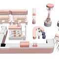 Pink Bakery Display Shelves With Multi layer Racks And Modern Counter Design 3d model