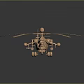 Golden Helicopter Model with Detailed Rotors and Metallic Body on Dark Background