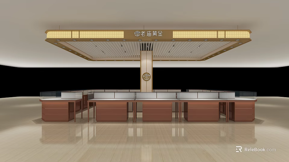 Luxurious Jewelry Store Interior Design With Elegant Display Counters And Warm Lighting 3d model