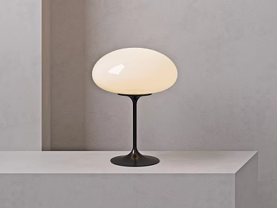 Elegant Modern Table Lamp With White Shade And Black Base On White Countertop Gray Wall 3d model