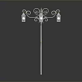 Ornate Green Street Lamp Post With Multiple Glass Lanterns And Decorative Scrolls