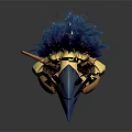 Fantasy Creature Head 3D Model With Blue Feathers Yellow Horns And Orange Eyes