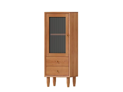 Wooden Storage Cabinet With Glass Door And Drawers On Legs Design 3d model