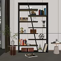 Modern Multi Tiered Shelf Unit With Books Decorative Items Trophy And Clock 3d model