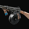 Vintage Submachine Gun with Wooden Stock and Drum Magazine Classic Design Metal Parts
