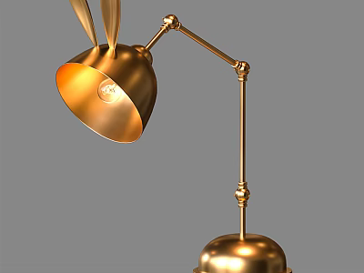 Gold Bunny Ear Shaped Table Lamp With Adjustable Brass Arm And Round Base 3d model