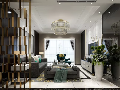 Light Luxury TV Cabinet In Elegant Modern Living Room With Stylish Home Furnishing Decoration 3d model