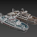 Modern White Red Stripe Ship With Rusted Vintage Vessel And Deck Facilities