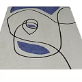 Modern Square Area Rug With Abstract Black Lines And Blue Shapes Design