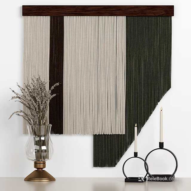 Elegant Woven Wall Decor in Beige Brown Green Tones with Dried Flowers and Candles 3d model 