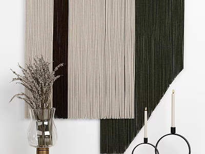Elegant Woven Wall Decor in Beige Brown Green Tones with Dried Flowers and Candles 3d model
