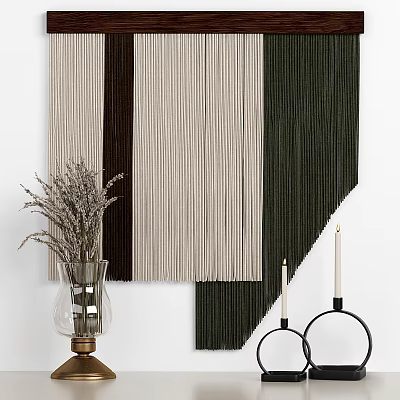 Elegant Woven Wall Decor in Beige Brown Green Tones with Dried Flowers and Candles 3d model