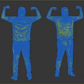 Man Flexing Muscles In Blue T Shirt And Blue Jeans Front And Back Views