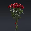 Fresh Red Roses Flower Bouquet With Green Leaves Tied In Red Ribbon