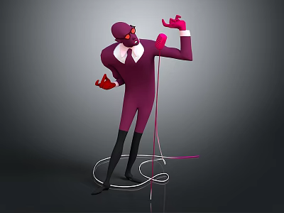 Game Movie Character In Purple Suit With White Shirt Red Gloves Holding Microphone Performing Pose 3d model