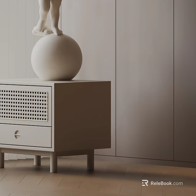 Light Gray Side Table With Perforated Panel Drawer And White Spherical Decor For Modern Interior 3d model 