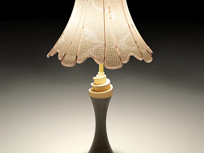 Elegant Table Lamp With Beige Scalloped Lampshade And Black Yellow Base 3d model