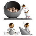 Creative Decorative Ornament Set With Astronaut Figures Moon Shaped Container And Rocket Model 3d model