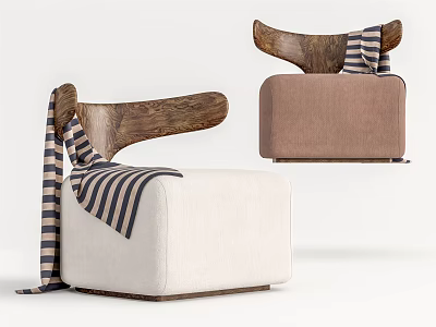 Stylish Single Sofa Design With Cream And Brown Upholstery Wooden Armrests Striped Blanket Accents 3d model