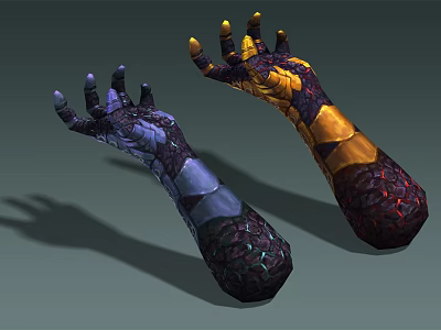 Ancient Themed Armored Gauntlets Featuring Intricate Texture And Dual Colorful Patterns 3d model