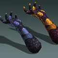 Ancient Themed Armored Gauntlets Featuring Intricate Texture And Dual Colorful Patterns