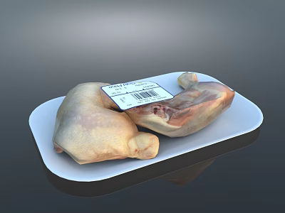 Fresh Raw Chicken Legs With Barcode Label On White Plate 3d model
