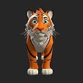 Cute Cartoon Tiger 3D Model With Orange Black Stripes White Paws And Blue Eyes