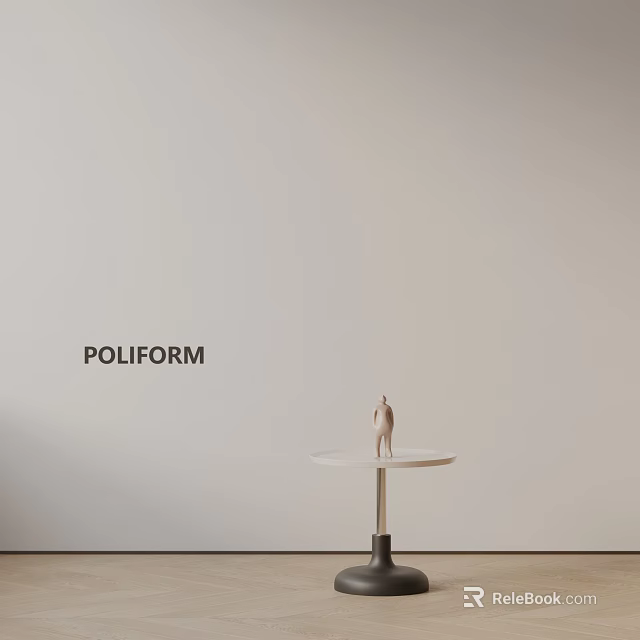 Minimalist Modern POLIFORM Side Table Featuring White Top Black Base And Small Figurine 3d model