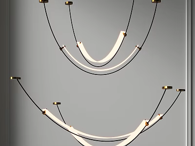 Modern Minimalist Curved Chandelier With Gold Metal Accents And Warm White Light For Living Room 3d model