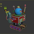 Colorful Mechanical Robot With Blue Head Red Body Track Wheels Mechanical Arms And Antenna
