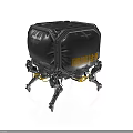 Black Robotic Pioneer Device With Four Legged Structure And Yellow Branding