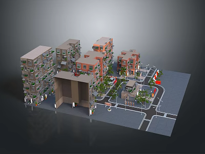 Modern Urban Residential Buildings with Greenery and Community Road Layout Design 3d model
