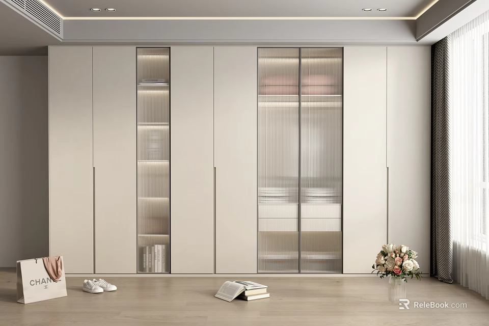Modern Wardrobe Interior Design With Sliding Glass Doors And Storage Compartments 3d model 