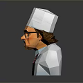 Low Poly Man in White Coat with Glasses Striped Tie and Chef Hat