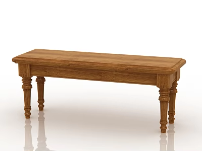 Classic Wooden Bench With Carved Legs And Long Reflective Tabletop Surface 3d model