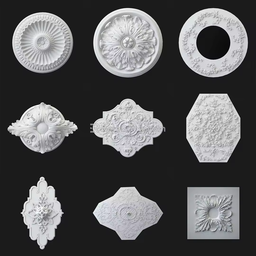 European-style lamp panel carved components 3d model