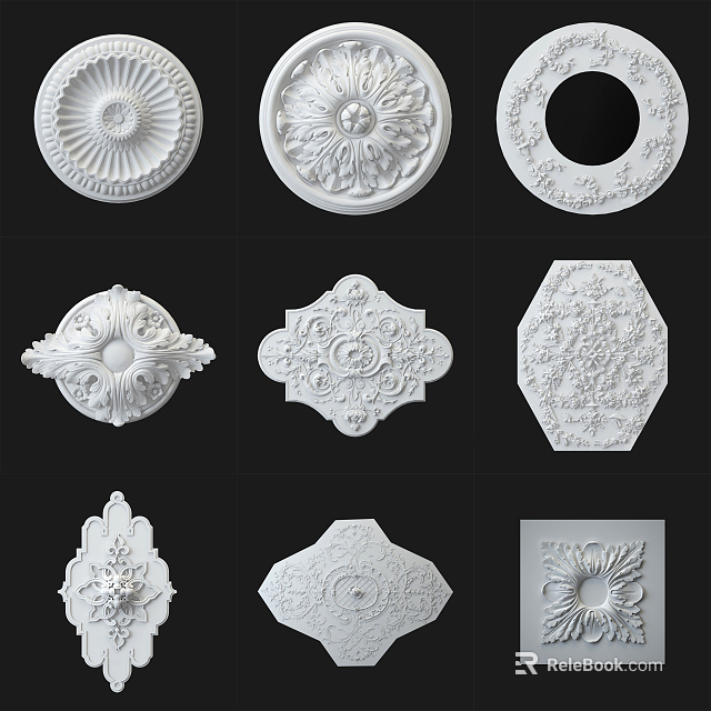 Decorative Ceiling Medallions With Various Intricate Patterns For Interior Decoration 3d model 