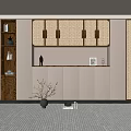 Minimalist Entryway Cabinet and Side Cabinet with Wooden Finish Metal Handles and Decorative Vases