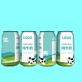 Pure Milk Cans With Cow Pattern And Pastoral Design On Light Blue Background