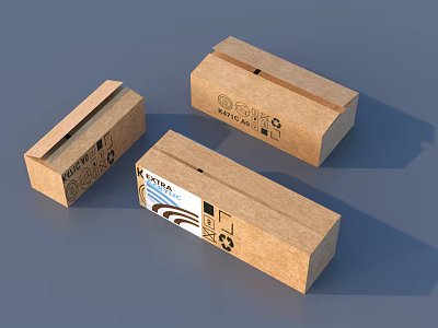 Household Items Packaging With Recyclable Cardboard Boxes And Recycling Symbols 3d model