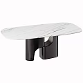 Modern Dining Table with White Marble Top and Black Curved Legs in Contemporary Design