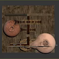 Vintage Wooden Equipment With Spoked Wheel Copper Container And Solid Wooden Base