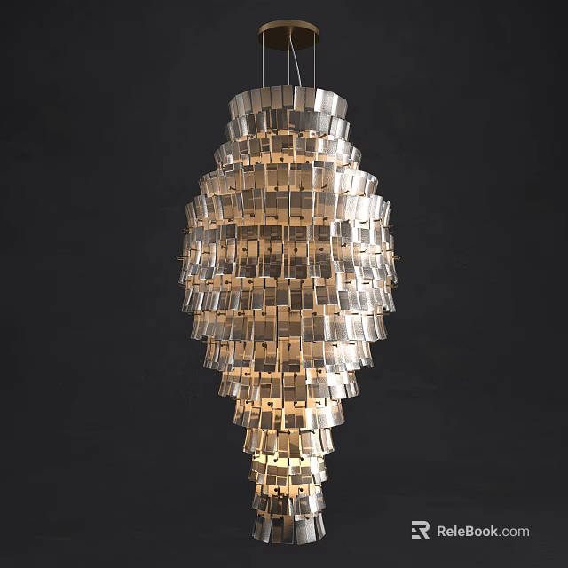 Modern Geometric Chandelier with Layered Square Modules for Interior Lighting Design 3d model 