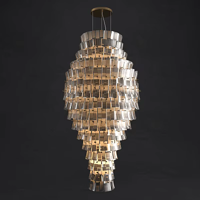 Modern Geometric Chandelier with Layered Square Modules for Interior Lighting Design 3d model